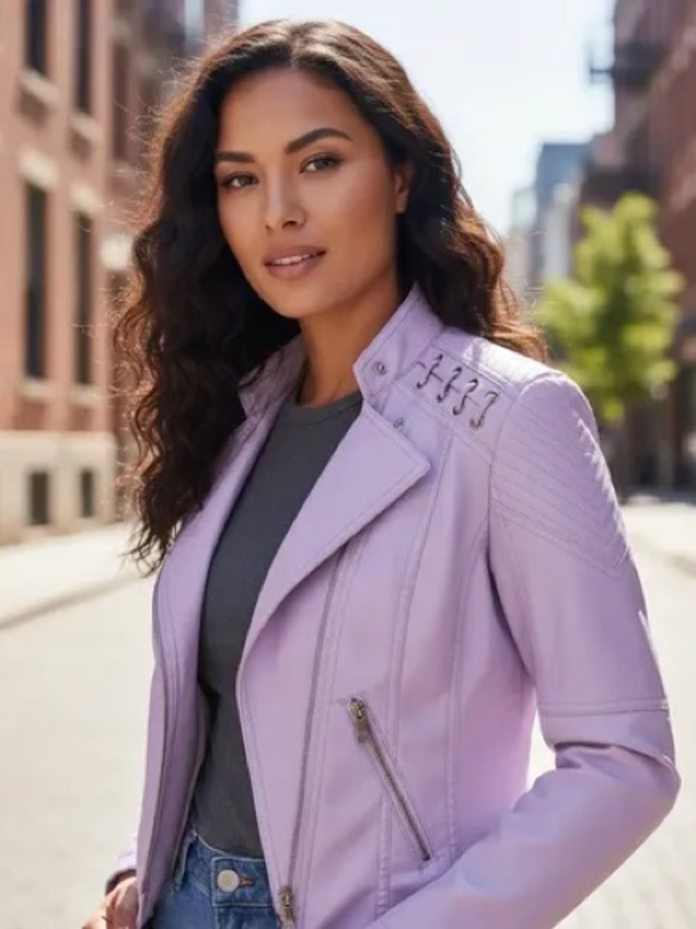 Womens Lavender Faux Leather Moto Jacket - Unbranded